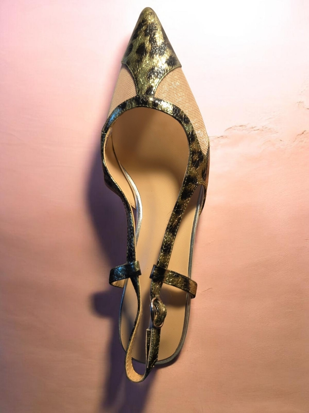Pointed-toe Slingback Flats Featuring a Mix of Mesh and Metallic Leopard Print ♡ - Picture 8 of 10
